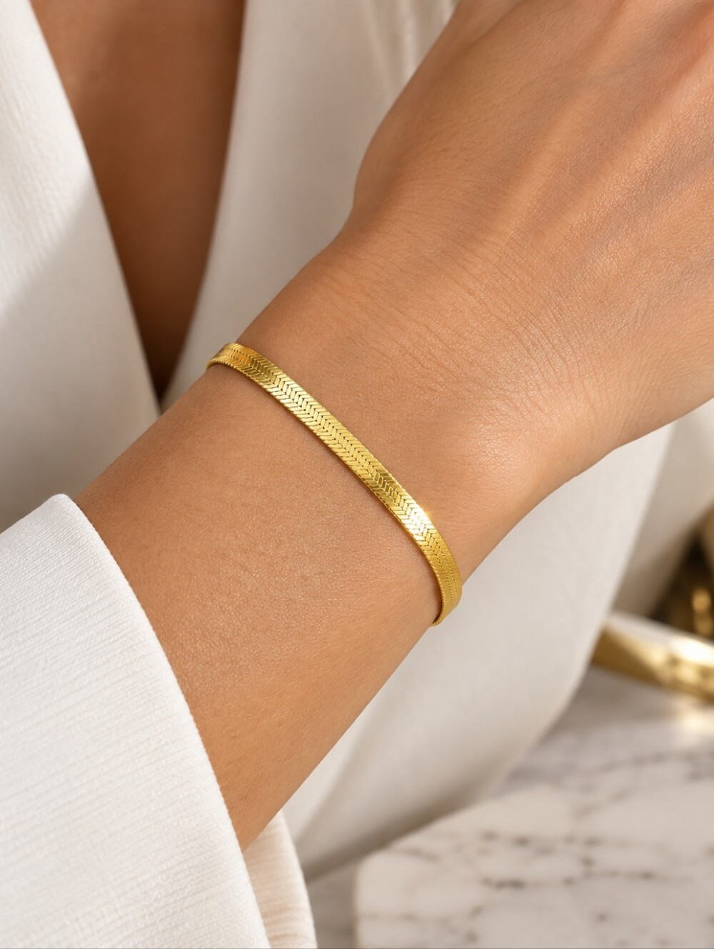 Herringbone Snake Chain Bracelet, 2mm, Stainless Steel - Women Jewelry - Picture 5 of 6